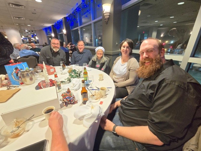 Chicago Woodturners holiday party table photo from 2024